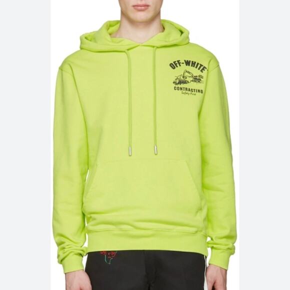 Off-White Contracting Graphic Print Hoodie Lime/Yellow Unisex S - Picture 6 of 15